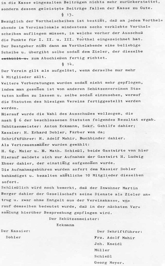 Gründungsprotokoll der Scharfschützen vom 10. Oktober 1890 - Transkription Seite 4